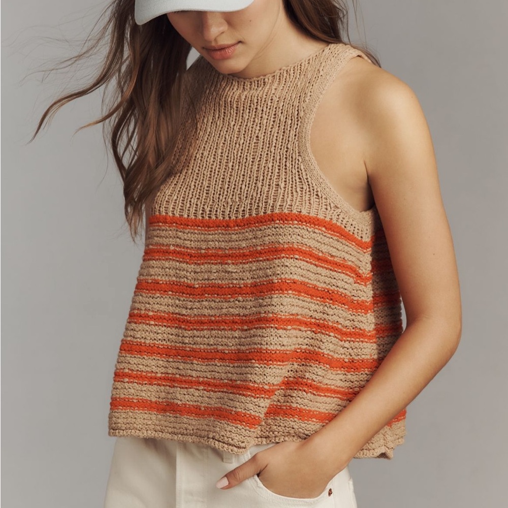 Anthropologie Striped Knit Tank Top in Tan and Orange - Picture 3 of 7